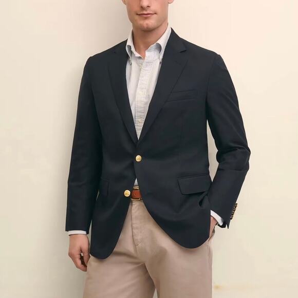 Brooks Brothers Navy Wool Gold Logo Button Blazer 40 Vitale Barberis 1818 Jacket - Picture 1 of 8